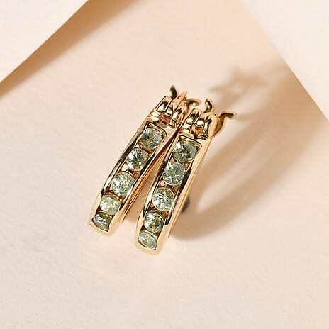 Demantoid Garnet Hoop Earrings in 14K Gold Overlay Sterling Silver