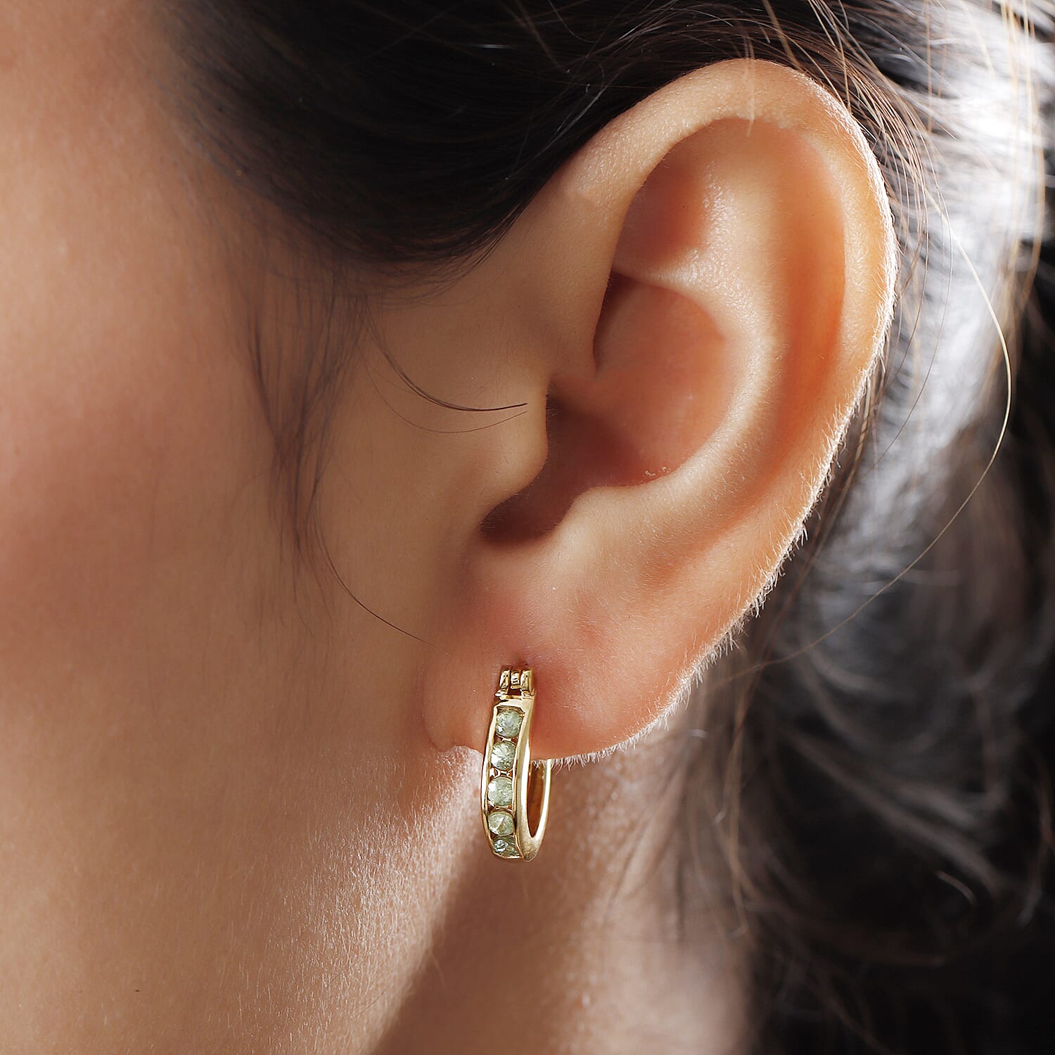 Demantoid Garnet Hoop Earrings in 14K Gold Overlay Sterling Silver