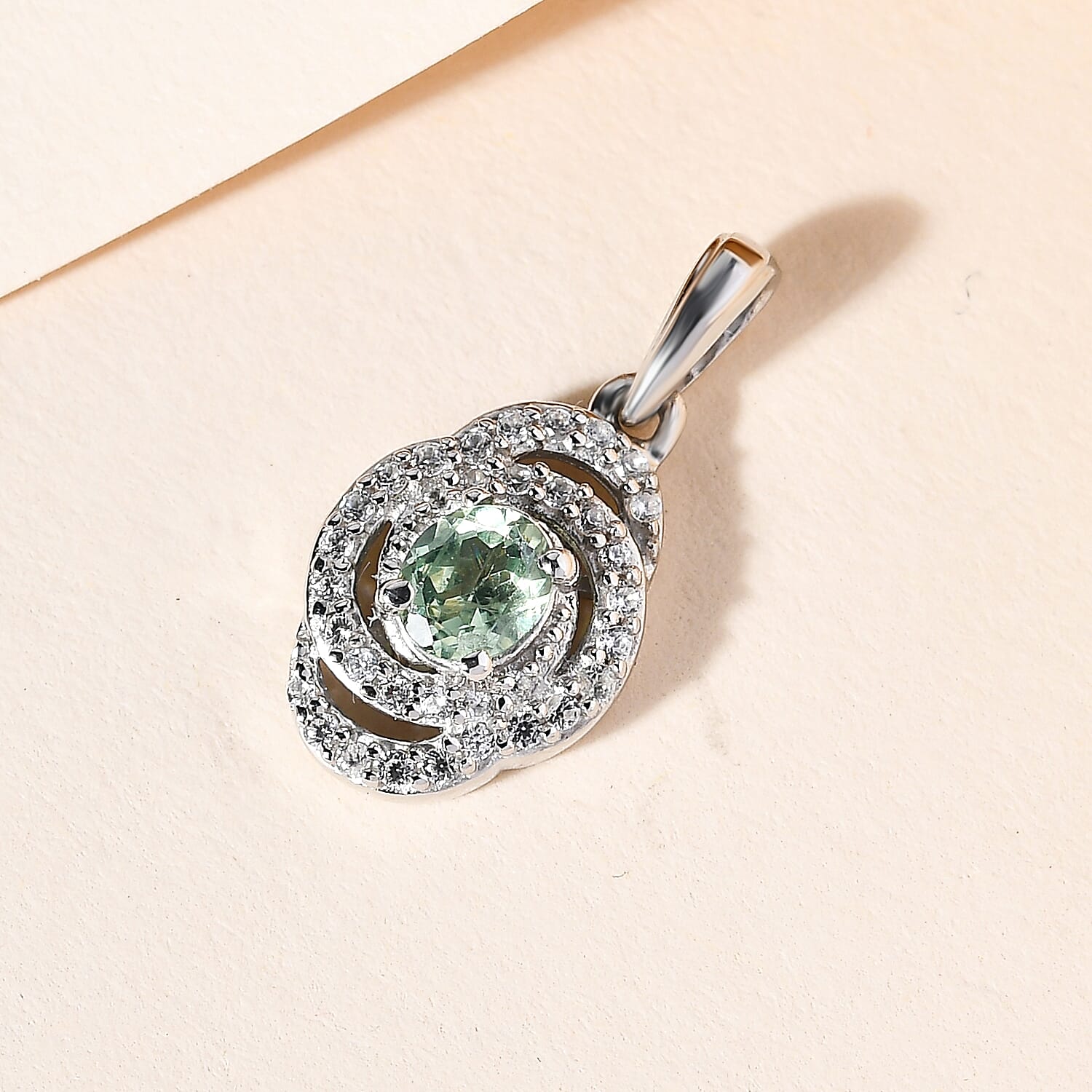Demantoid Garnet and Natural Cambodian Zircon Pendant in Sterling Silver