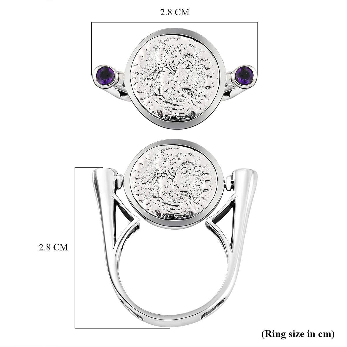 GP Roman Coin Collection - 2 in 1 Amethyst, Kanchanaburi Blue Sapphire Ring in Platinum Overlay Sterling Silver, Silver Wt. 7.21 Gms.