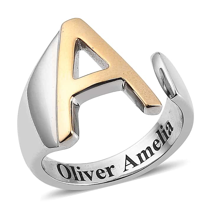 Personalised Engravable Initial A Ring in Yellow Gold Tone