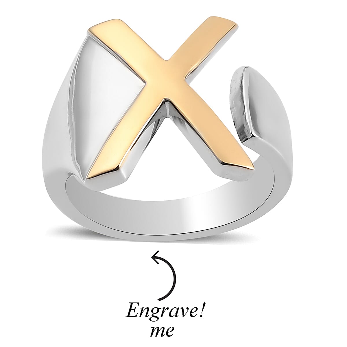Personalised Engravable Initial X Ring in Yellow Gold Tone