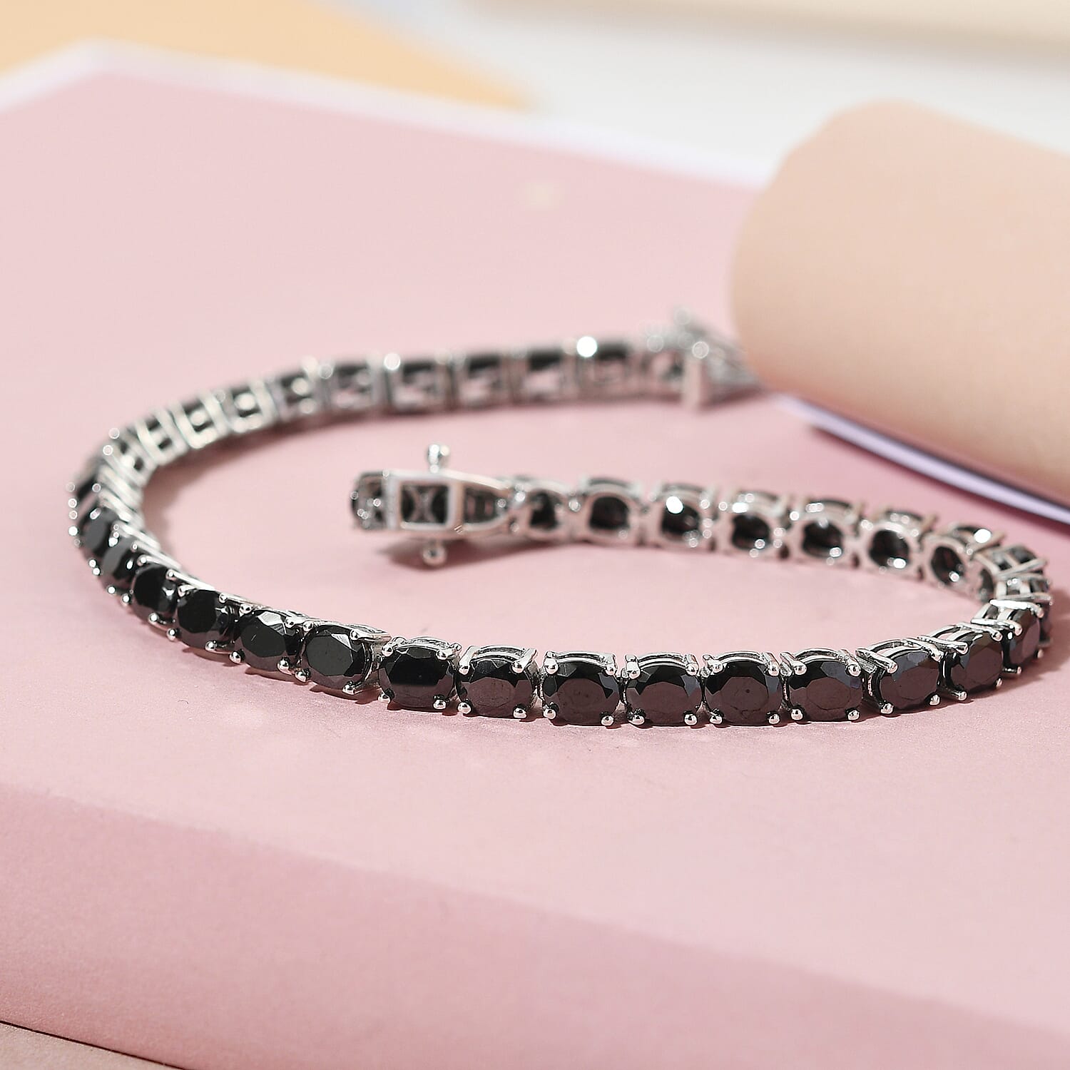 Elite Shungite Bracelet (Size - 8) in Platinum Overlay Sterling Silver, Silver Wt 8.50 Gms.