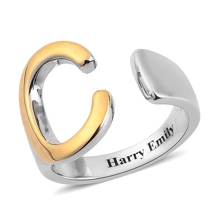 Personalised Engravable Initial C Ring in Yellow Gold Tone