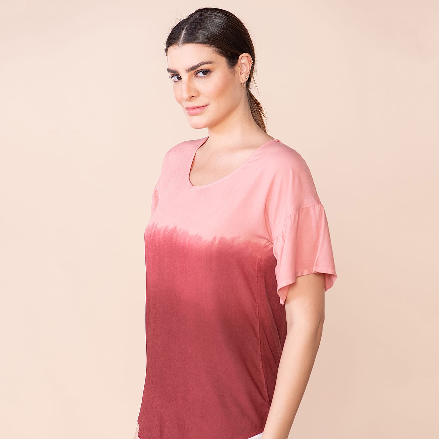 TAMSY Viscose Ombre Pattern Short Sleeve Top - Red