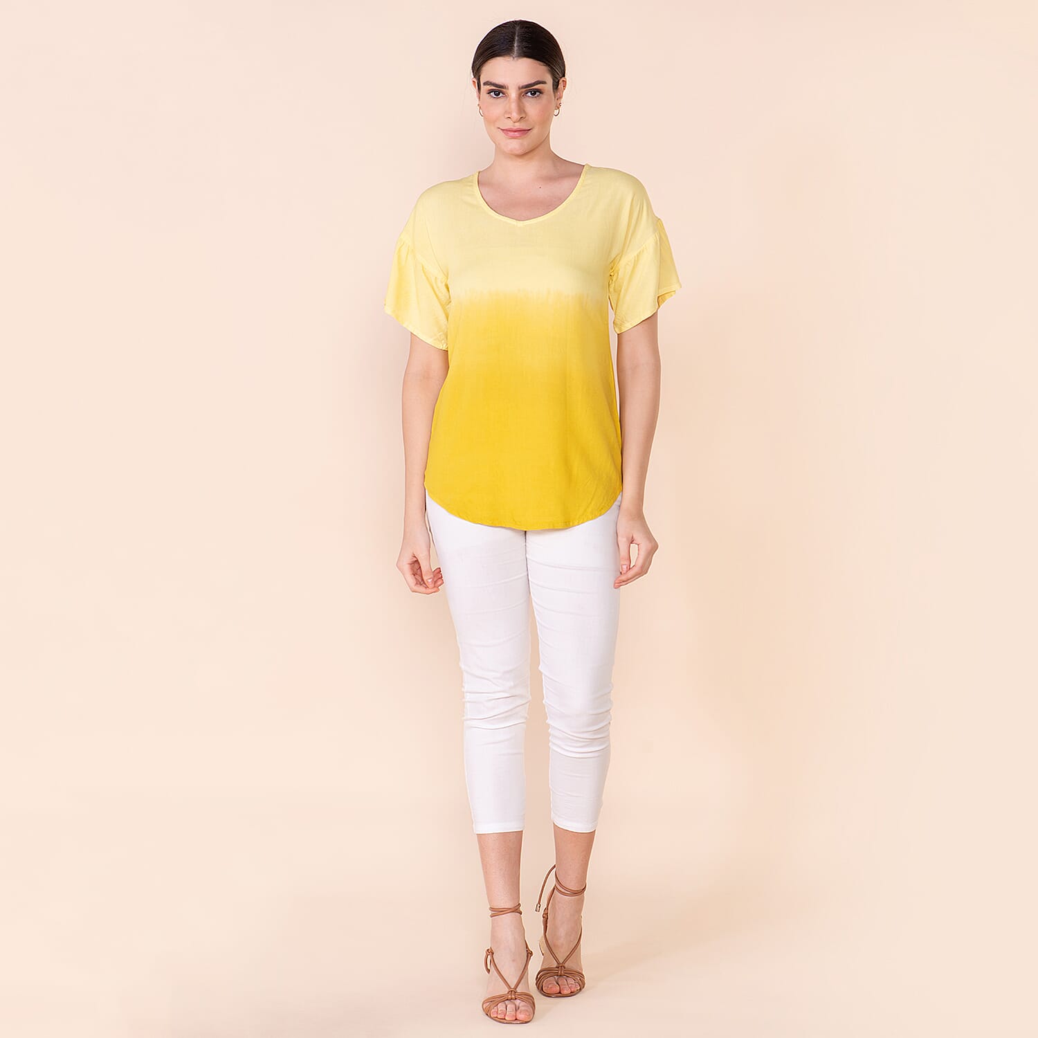 TAMSY Viscose Ombre Pattern Short Sleeve Top - Red