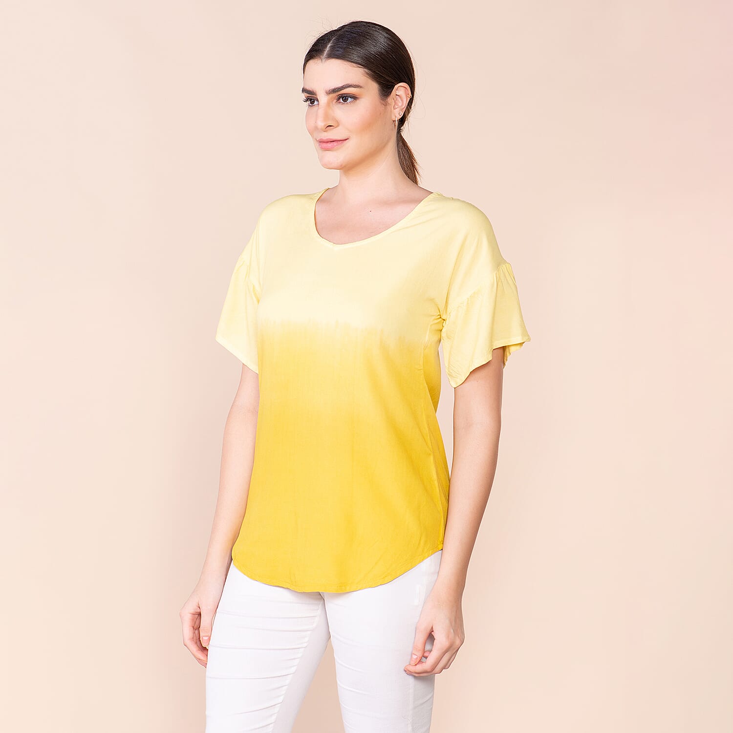 TAMSY Viscose Ombre Pattern Short Sleeve Top - Red