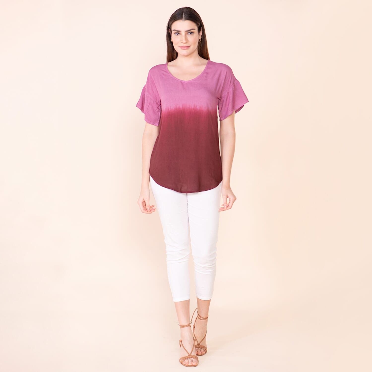 TAMSY Viscose Ombre Pattern Short Sleeve Top - Red