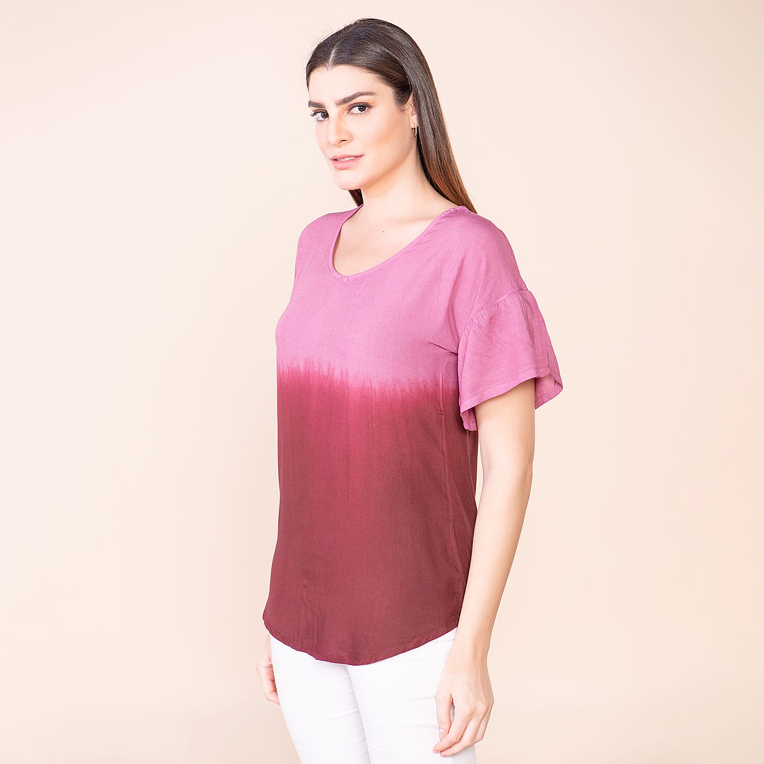 TAMSY Viscose Ombre Pattern Short Sleeve Top - Red