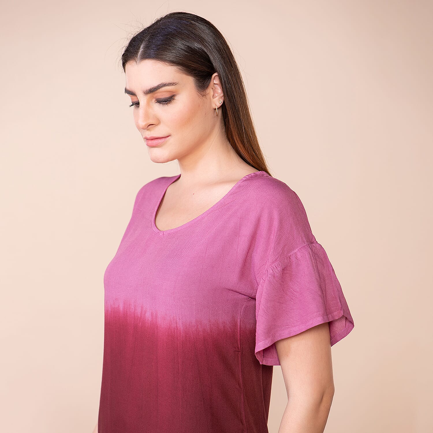 TAMSY Viscose Ombre Pattern Short Sleeve Top - Red