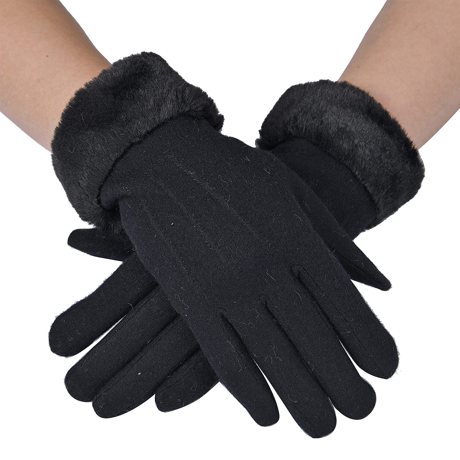 Cashmere Faux Fur Gloves Black