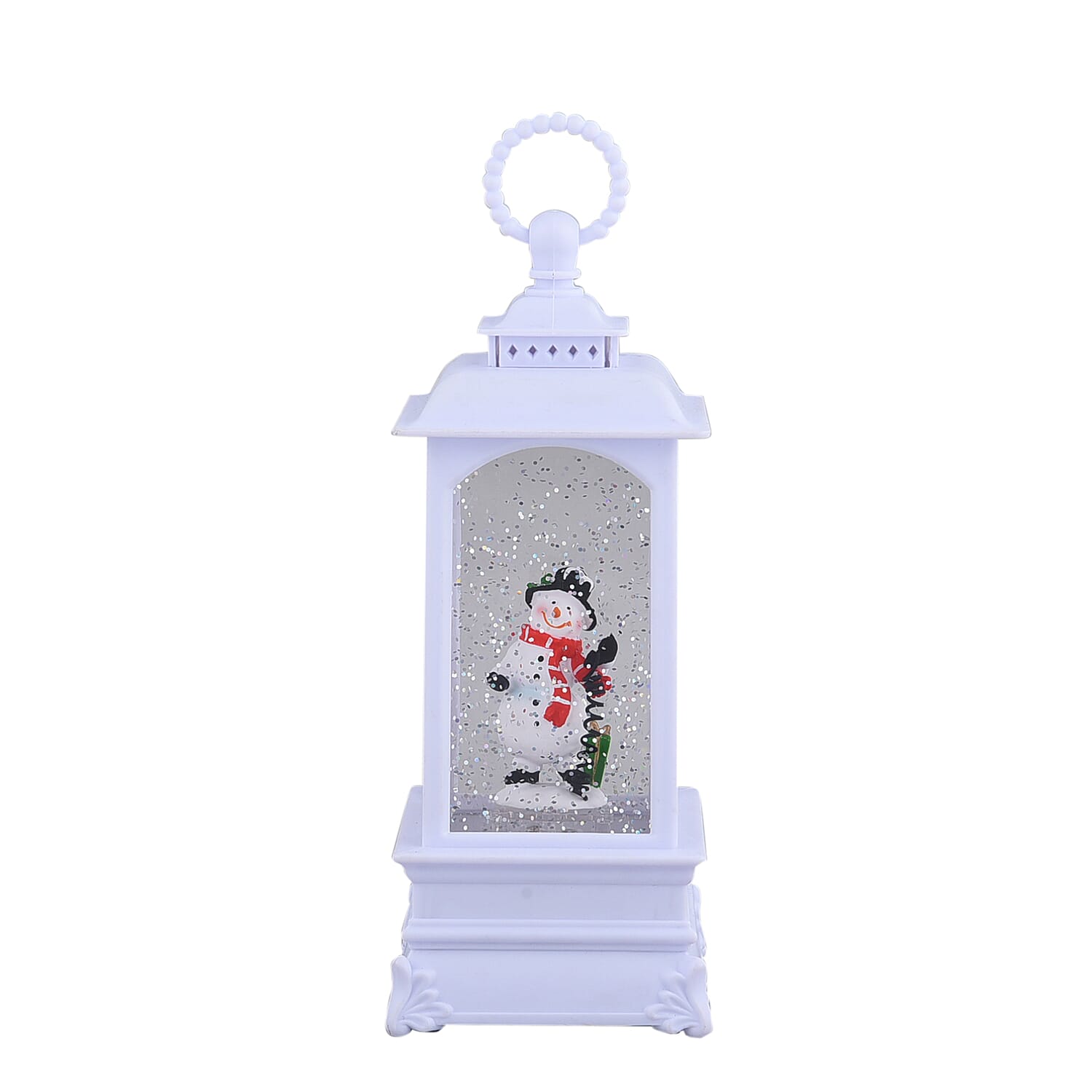 Snowman Lantern Warm Light - White