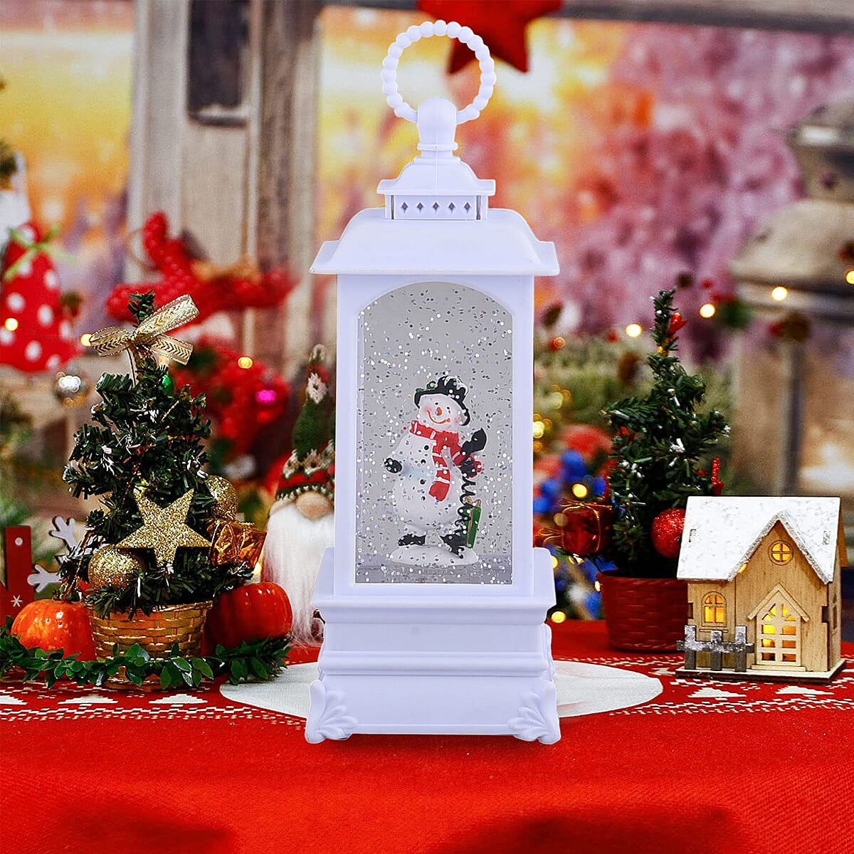 Christmas Snowman Lantern Warm Light (Size 23x8x8Cm) - White