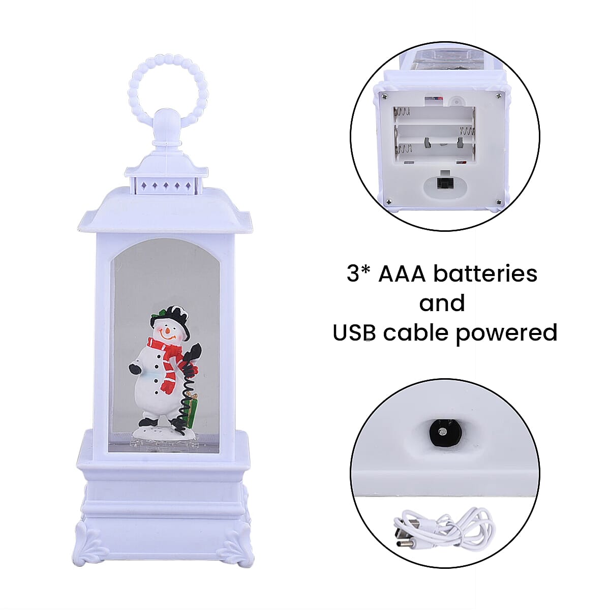 Christmas Snowman Lantern Warm Light (Size 23x8x8Cm) - White