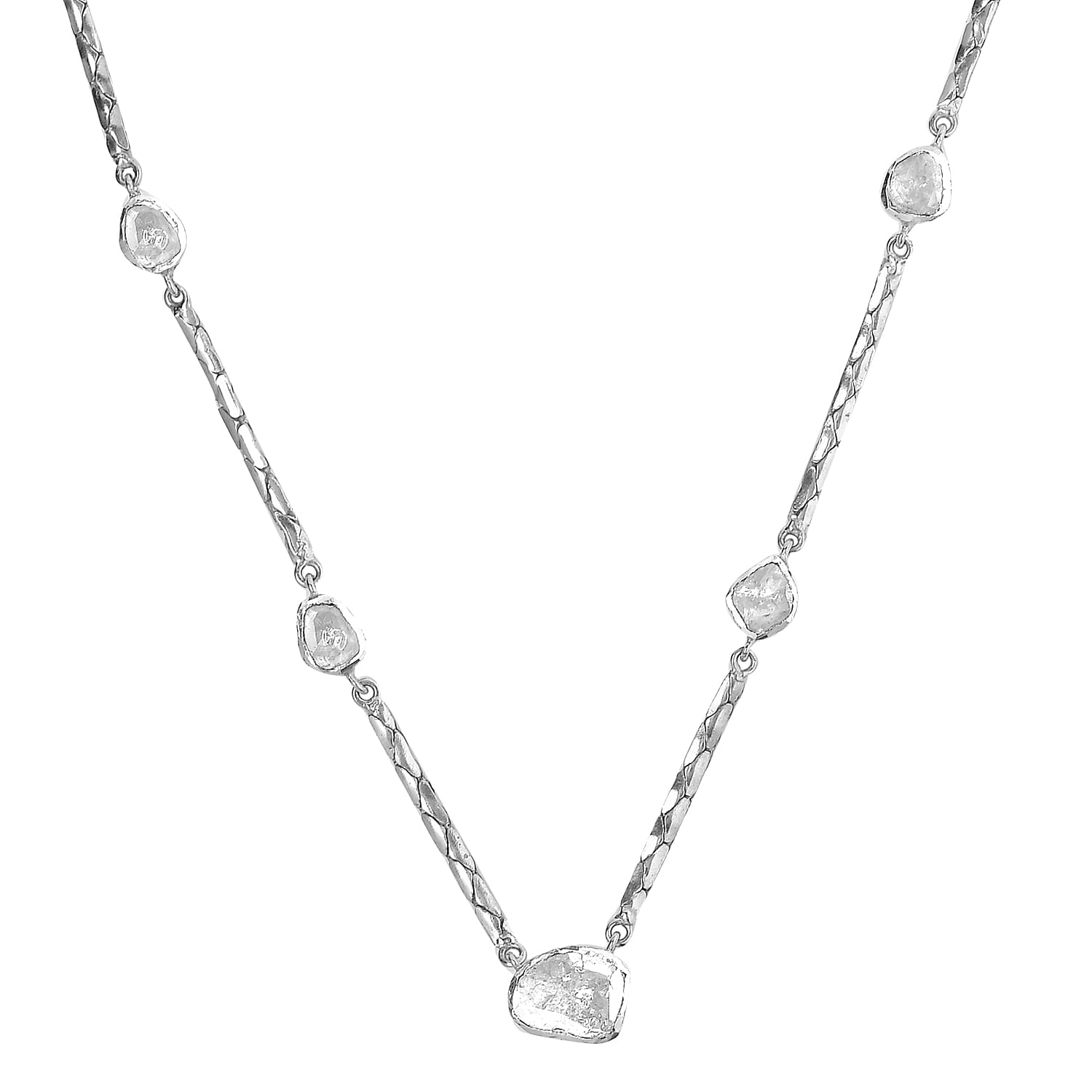 Polki Diamond Station Necklace (Size 18 with 2 inch Extender) in Sterling Silver 2.00 Ct, Silver wt. 8.63 Gms