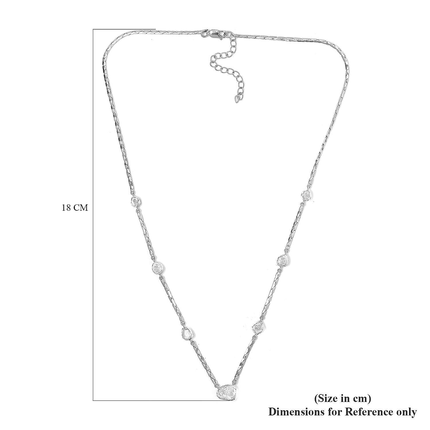 Polki Diamond Station Necklace (Size 18 with 2 inch Extender) in Sterling Silver 2.00 Ct, Silver wt. 8.63 Gms