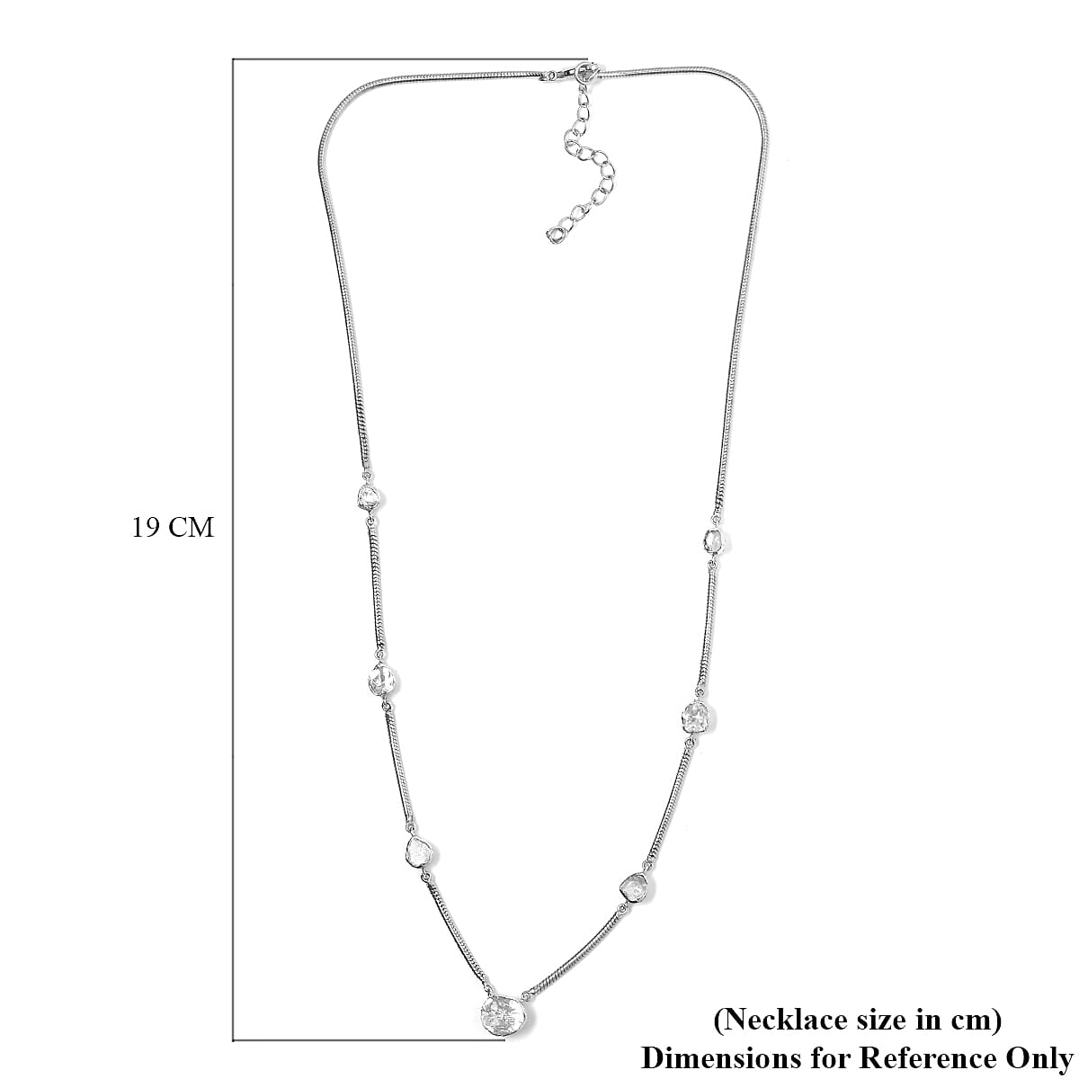 Polki Diamond Snake Station Necklace (Size 18 with 2 inch Extender) in Sterling Silver 2.00 Ct, Silver wt. 10.15 Gms