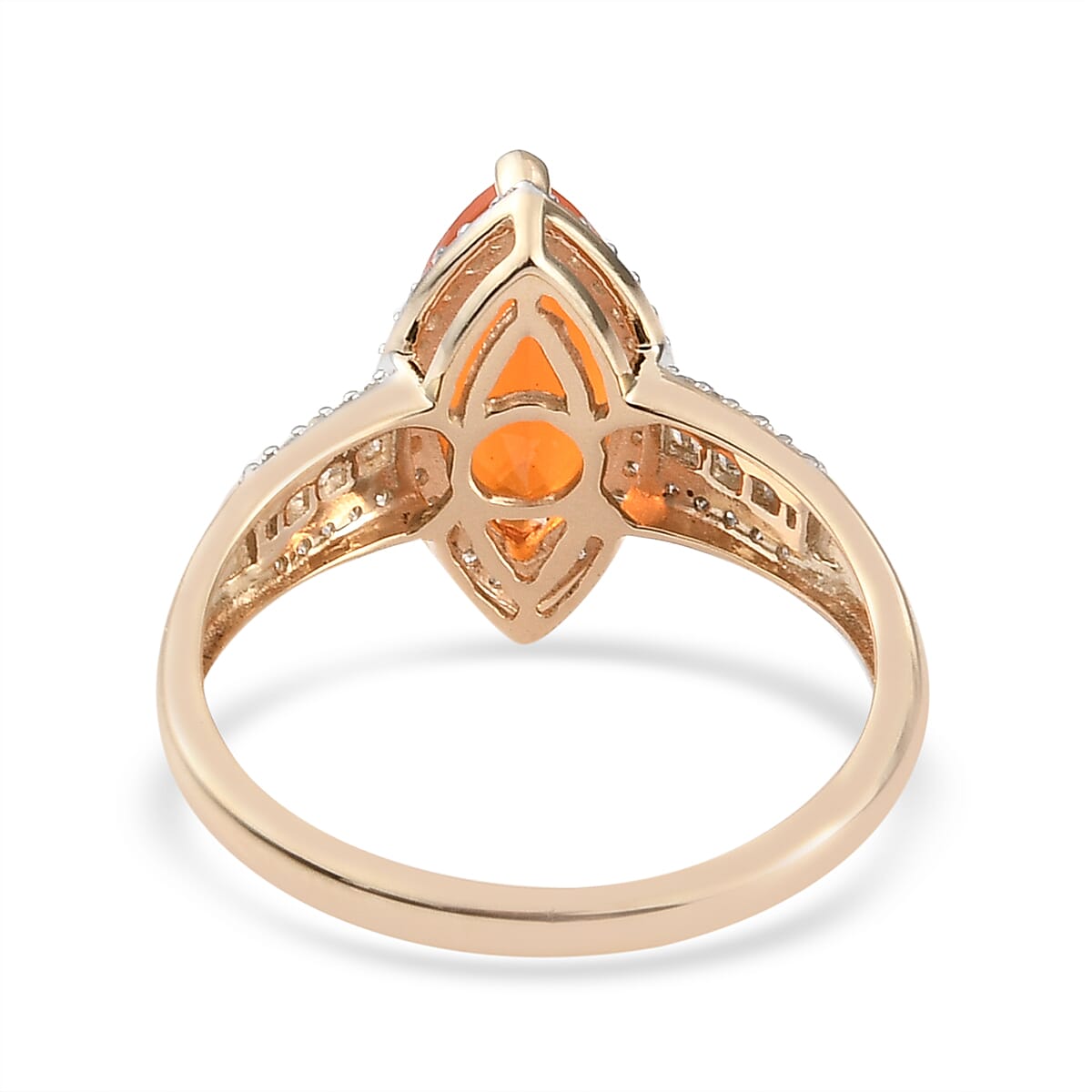 9K Yellow Gold AAA Fire Opal and Diamond Ring 1.55 Ct.