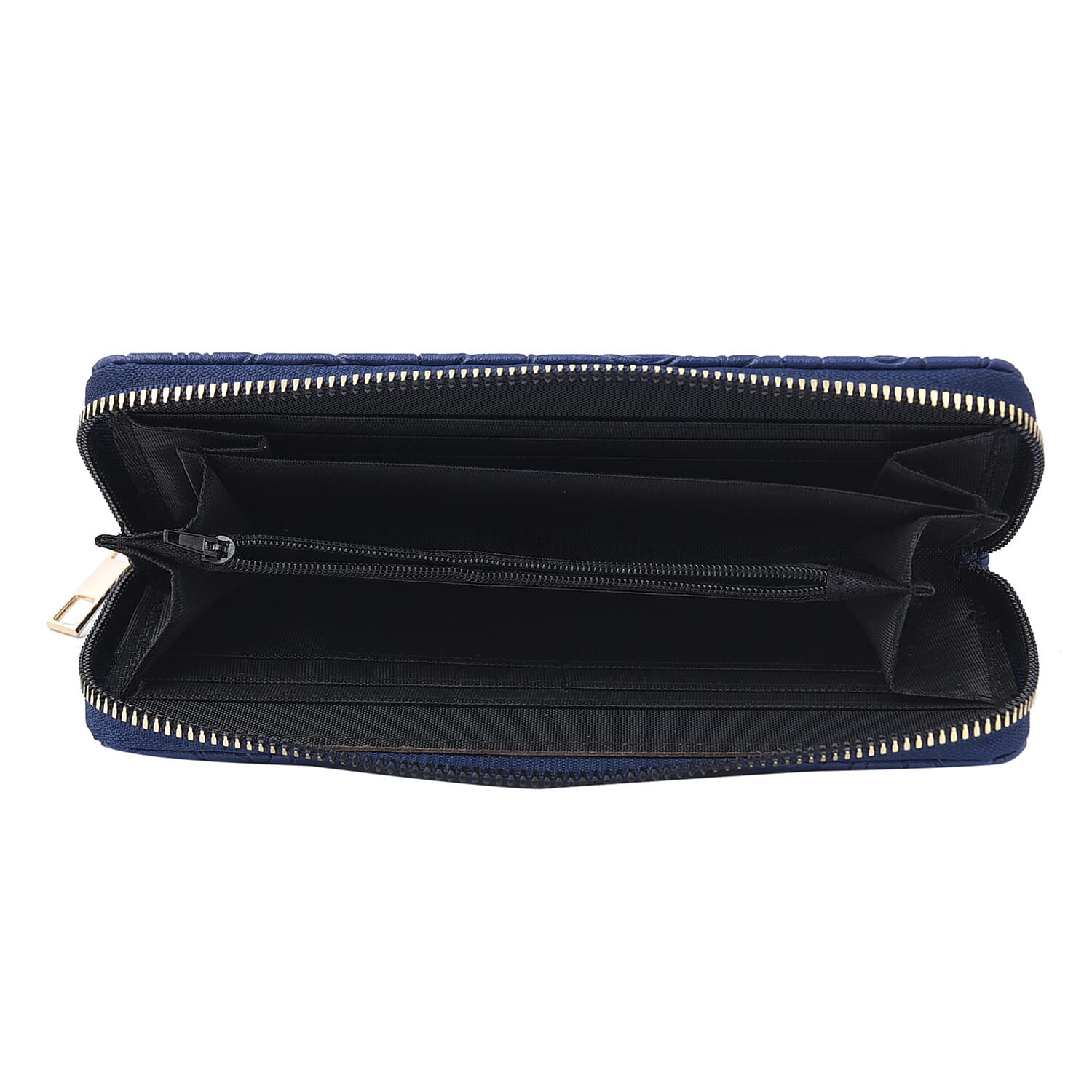 Rose Embossed Pattern Long Size Wallet with Zipper Closure (Size 19x10x3Cm) - Blue