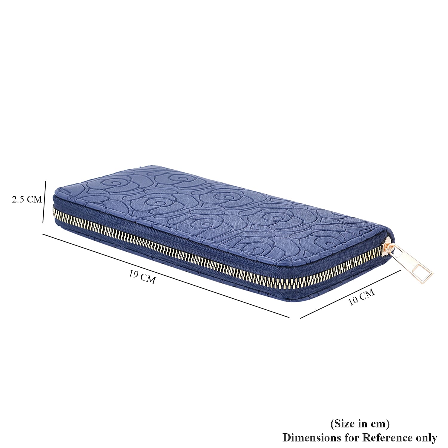 Rose Embossed Pattern Long Size Wallet with Zipper Closure (Size 19x10x3Cm) - Blue