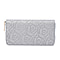 Rose Embossed Pattern Long Size Wallet with Zipper Closure  Silver