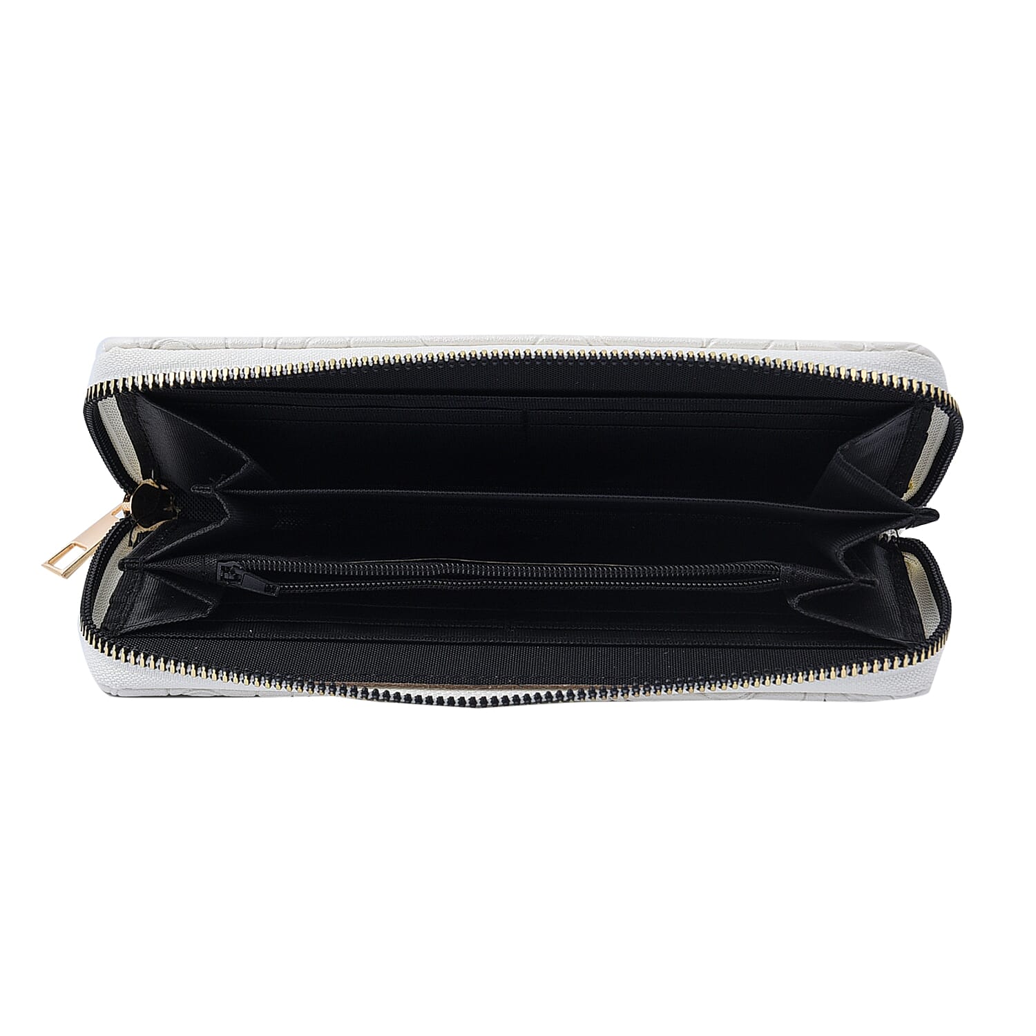 Rose Embossed Pattern Long Size Wallet with Zipper Closure (Size 19x10x3Cm) - White