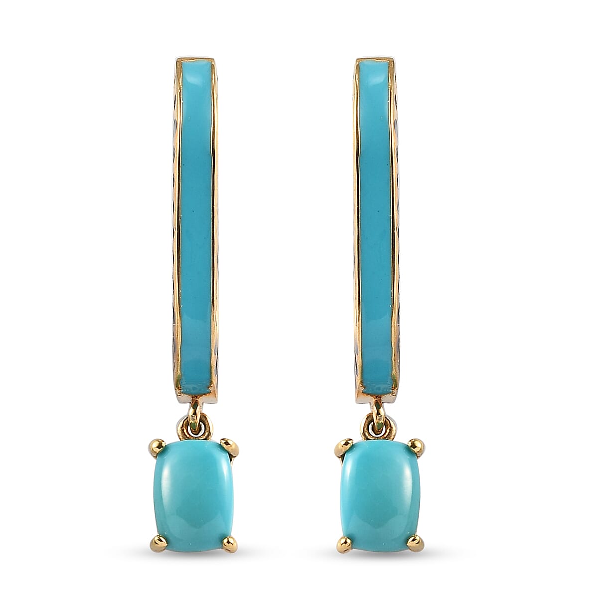 Arizona Sleeping Beauty Turquoise Earrings in Gold Overlay Sterling Silver 1.75 Ct,  Silver Wt. 6.2 Gms