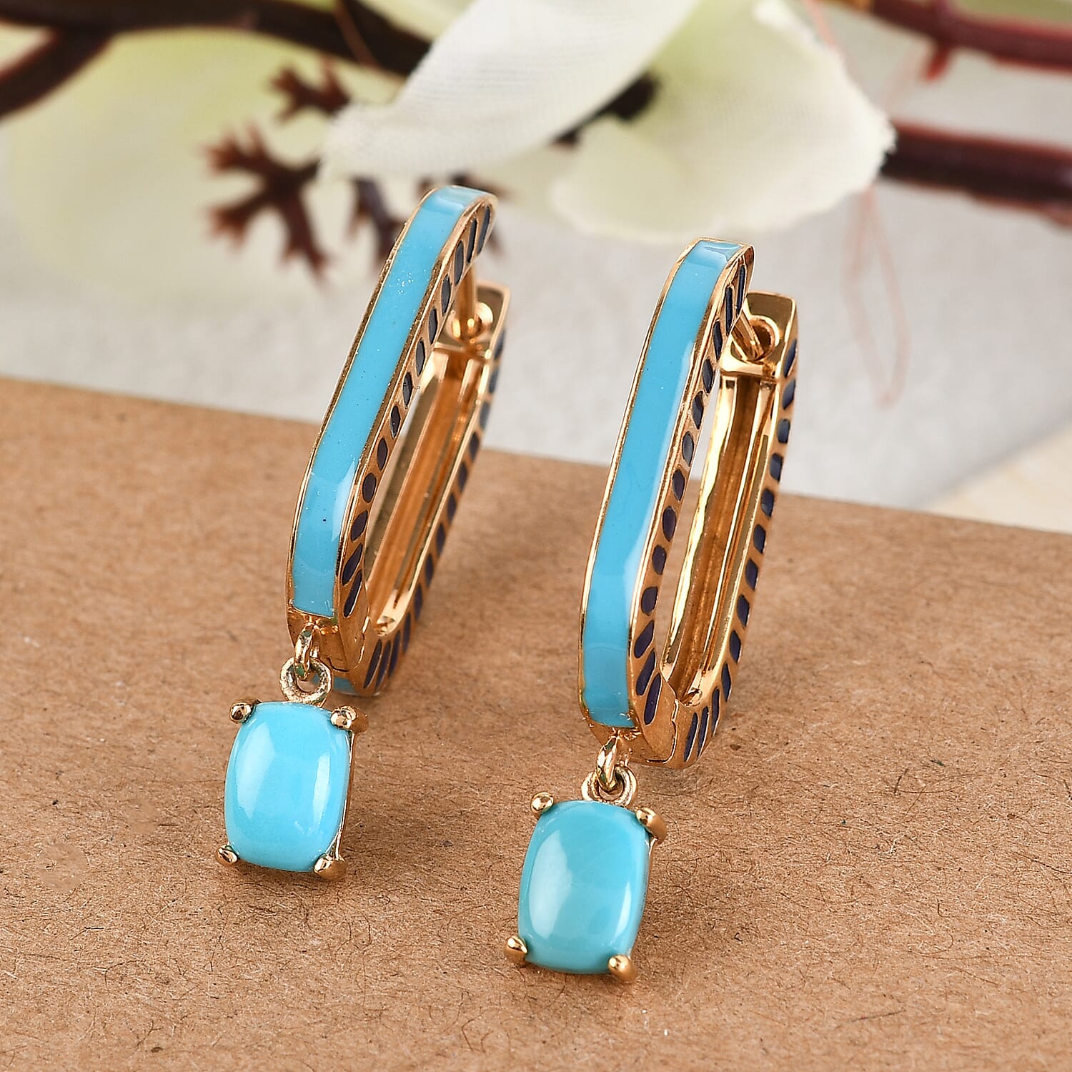 Arizona Sleeping Beauty Turquoise Earrings in Gold Overlay Sterling Silver 1.75 Ct,  Silver Wt. 6.2 Gms