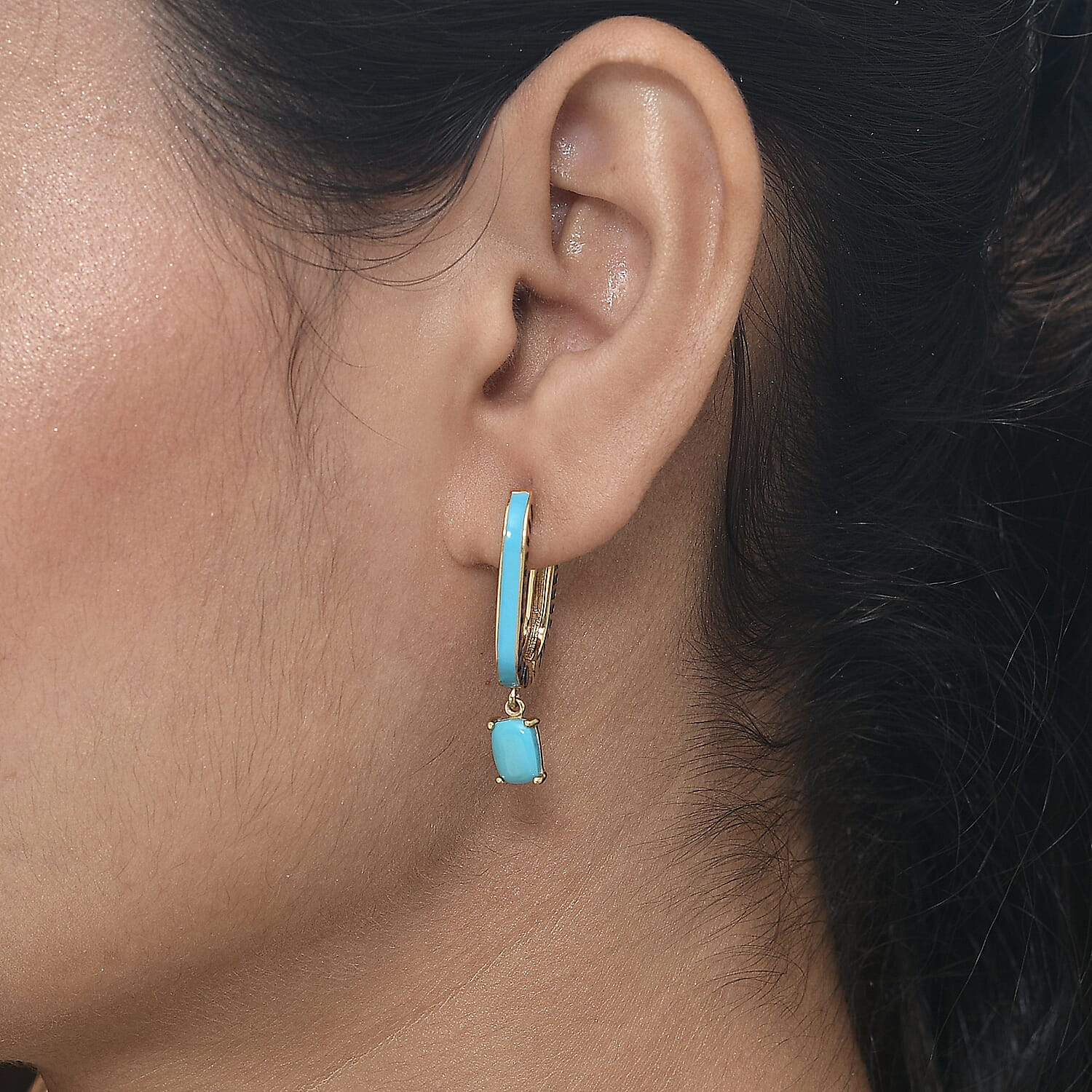 Arizona Sleeping Beauty Turquoise Earrings in Gold Overlay Sterling Silver 1.75 Ct,  Silver Wt. 6.2 Gms