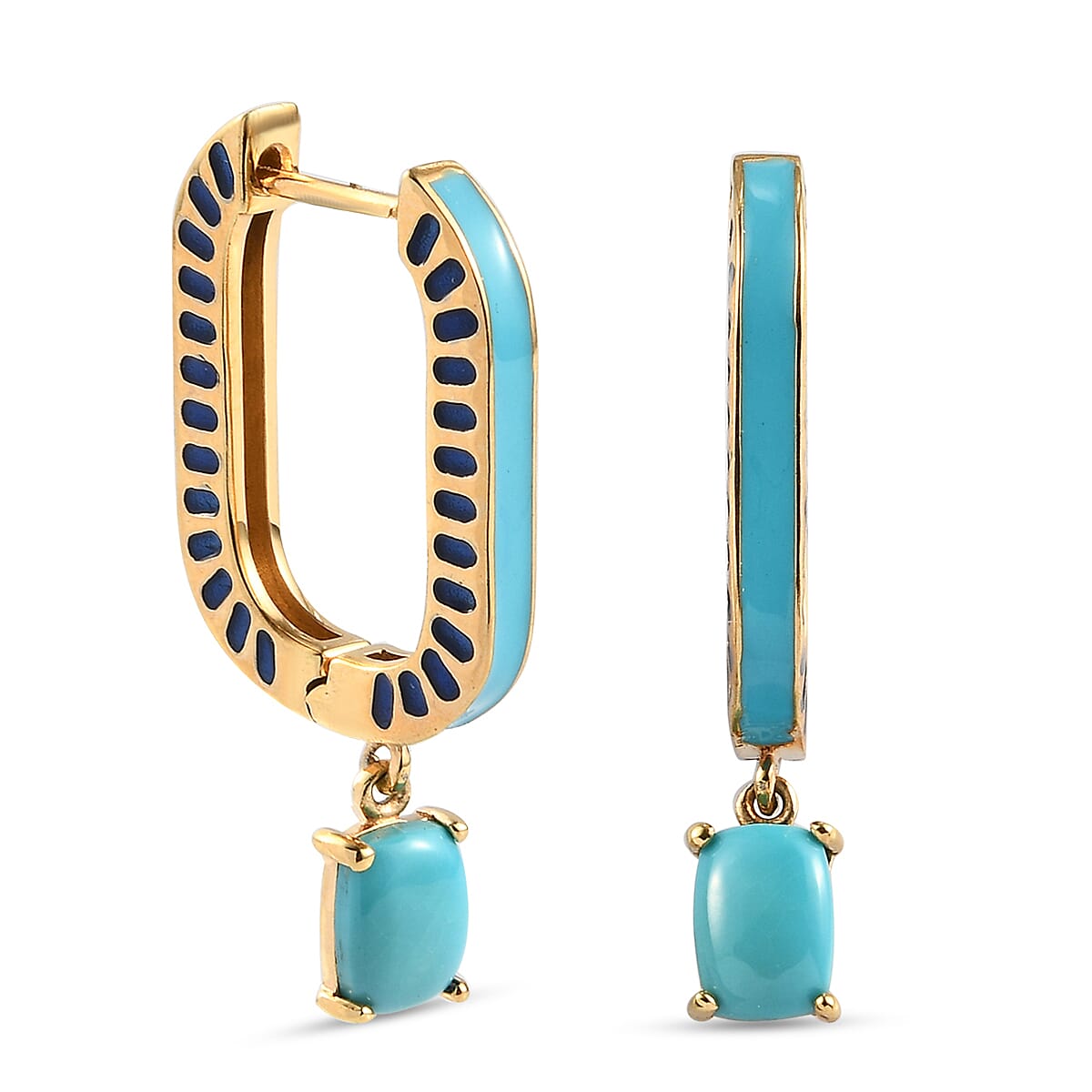 Arizona Sleeping Beauty Turquoise Earrings in Gold Overlay Sterling Silver 1.75 Ct,  Silver Wt. 6.2 Gms
