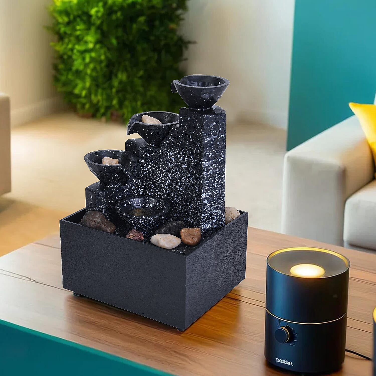 Four Cups Mini Water Fountain with LED Light (Size - 17x11x9cm)