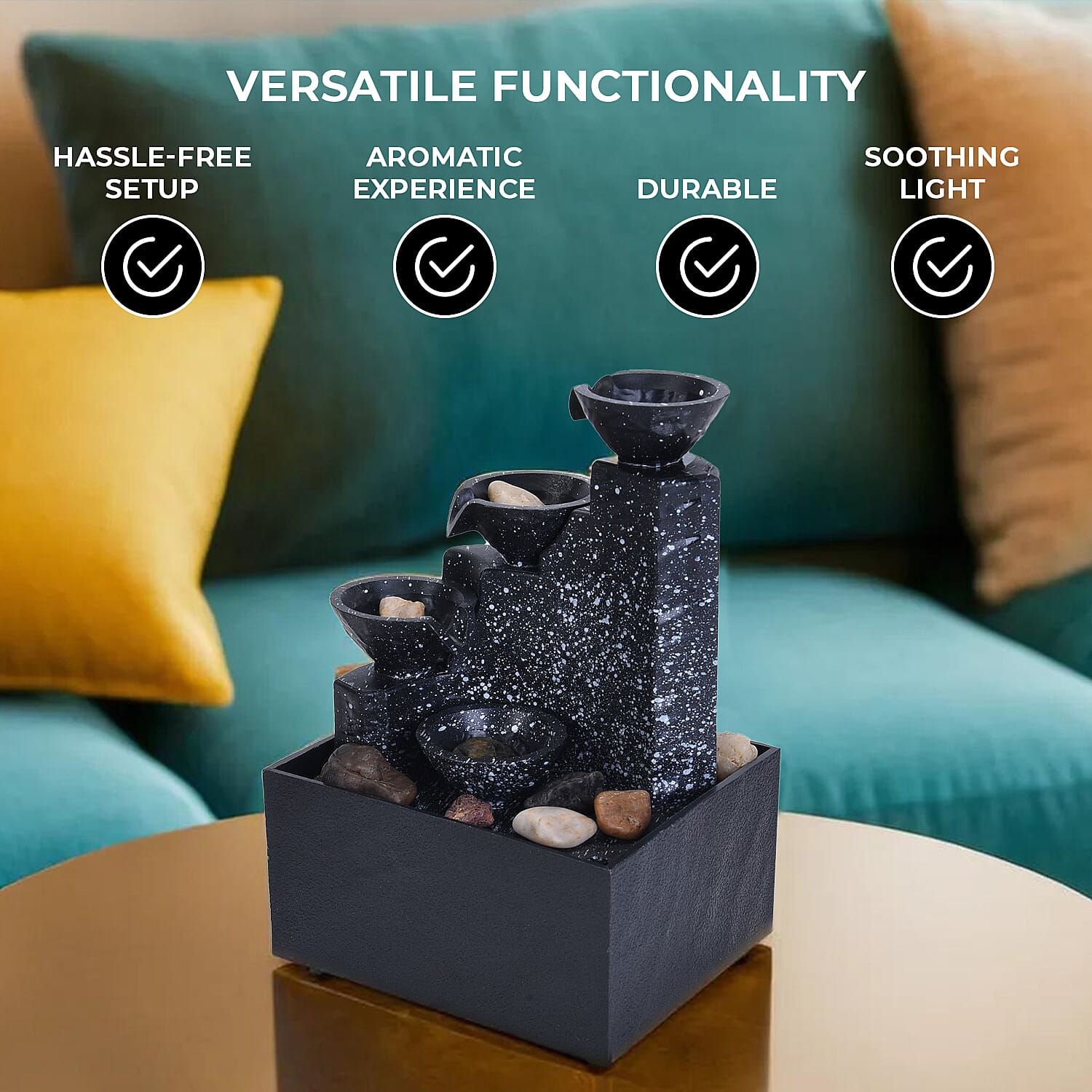 Four Cups Mini Water Fountain with LED Light (Size - 17x11x9cm)