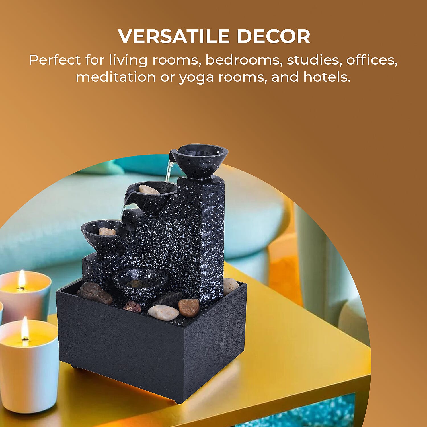 Four Cups Mini Water Fountain with LED Light (Size - 17x11x9cm)