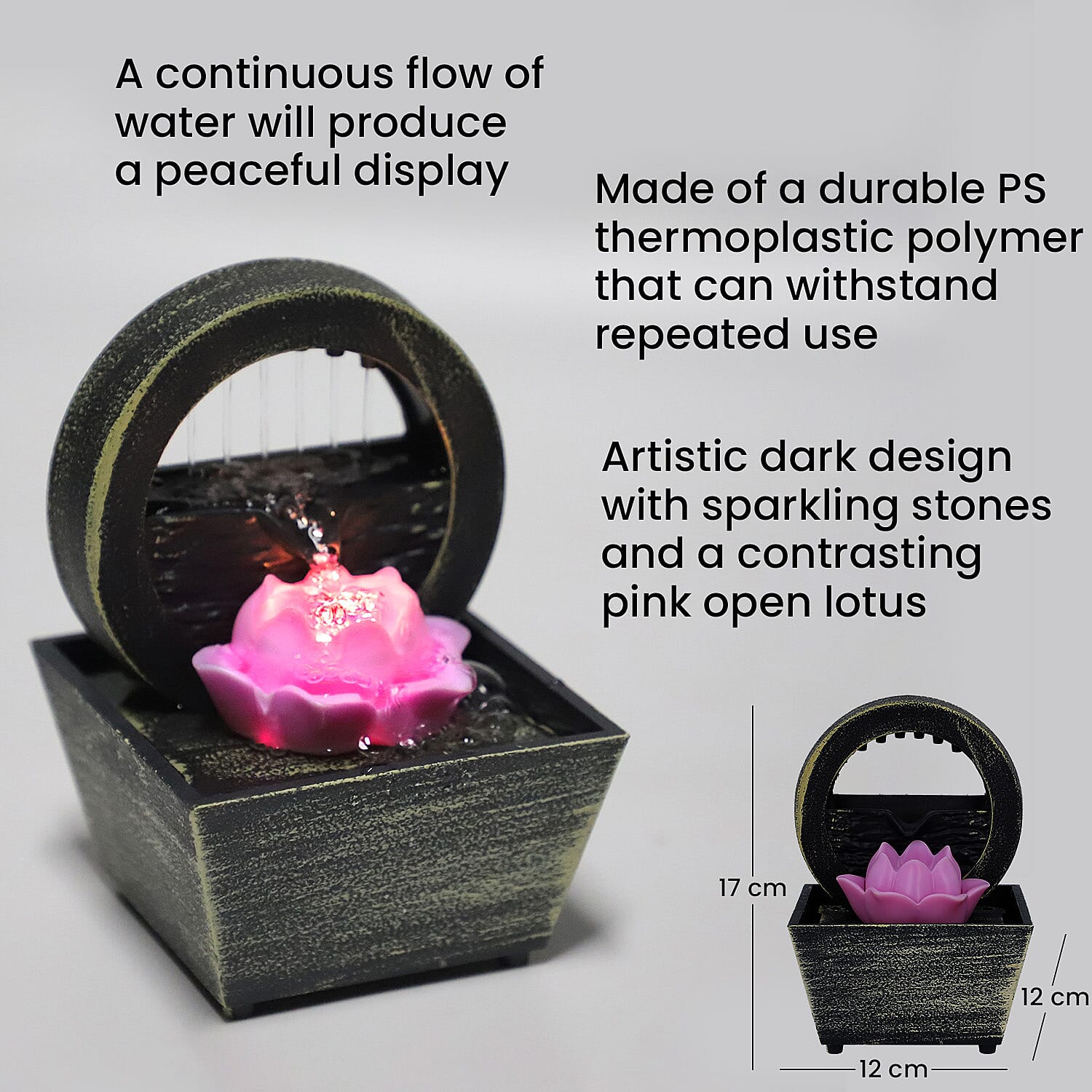 Lotus Water Fountain with LED Light (2 AA Battery, Not Included)