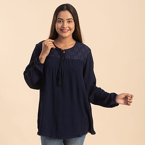 TAMSY 100% Viscose Plain Top (Size 12) - Navy