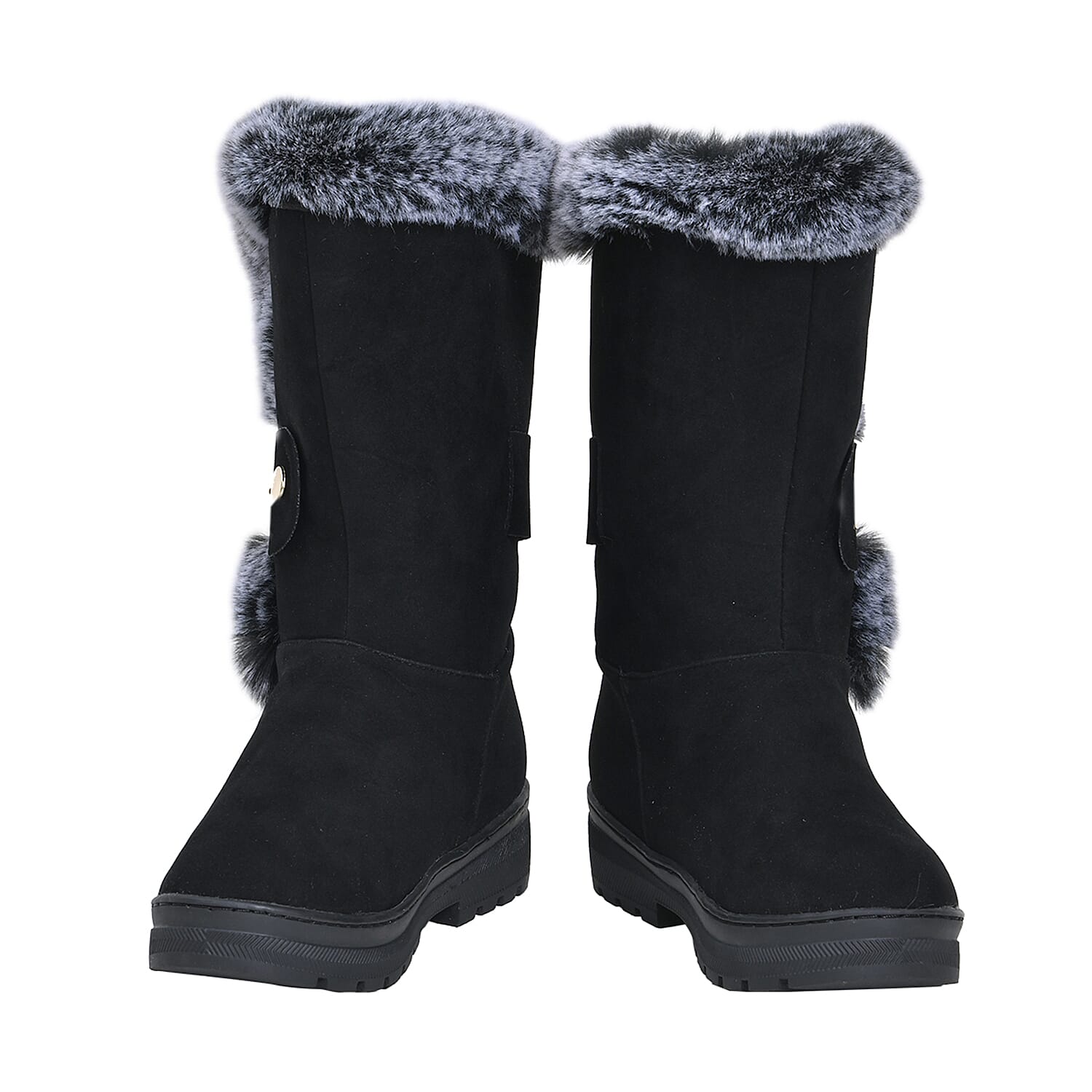 Faux Fur Winter Boots with Buckle Black 7585369 TJC