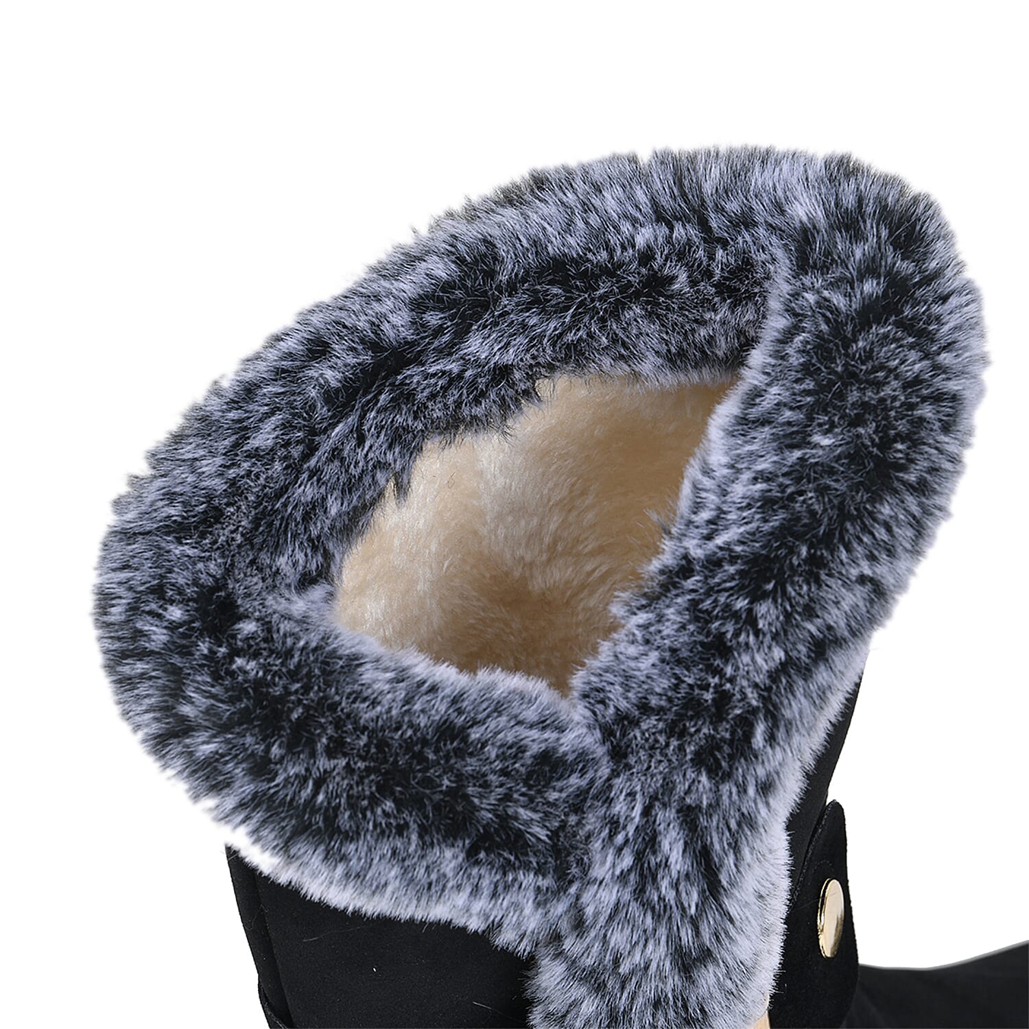 Faux Fur Winter Boots with Buckle - Black