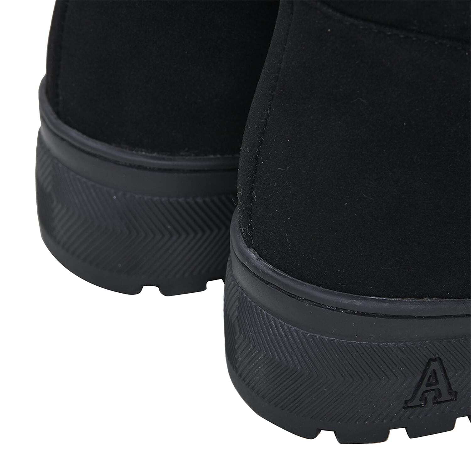 Faux Fur Winter Boots with Buckle - Black