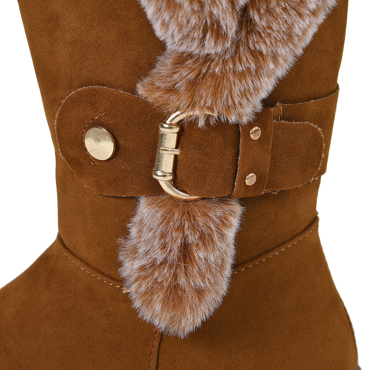 Faux Fur Winter Boots with Buckle - Black