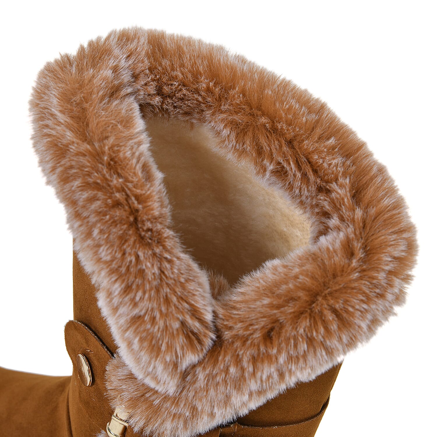 Faux Fur Winter Boots with Buckle - Black