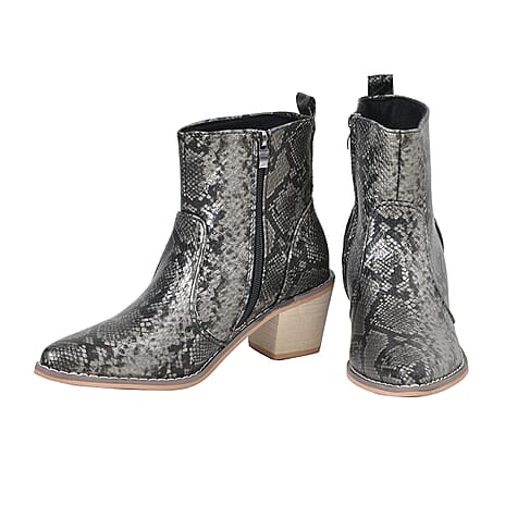 Snake Skin Pattern Winter Boots (Size 3) - Pewter