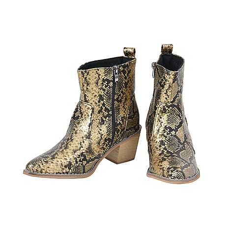 Snake Skin Pattern Winter Boots (Size 5) - Gold
