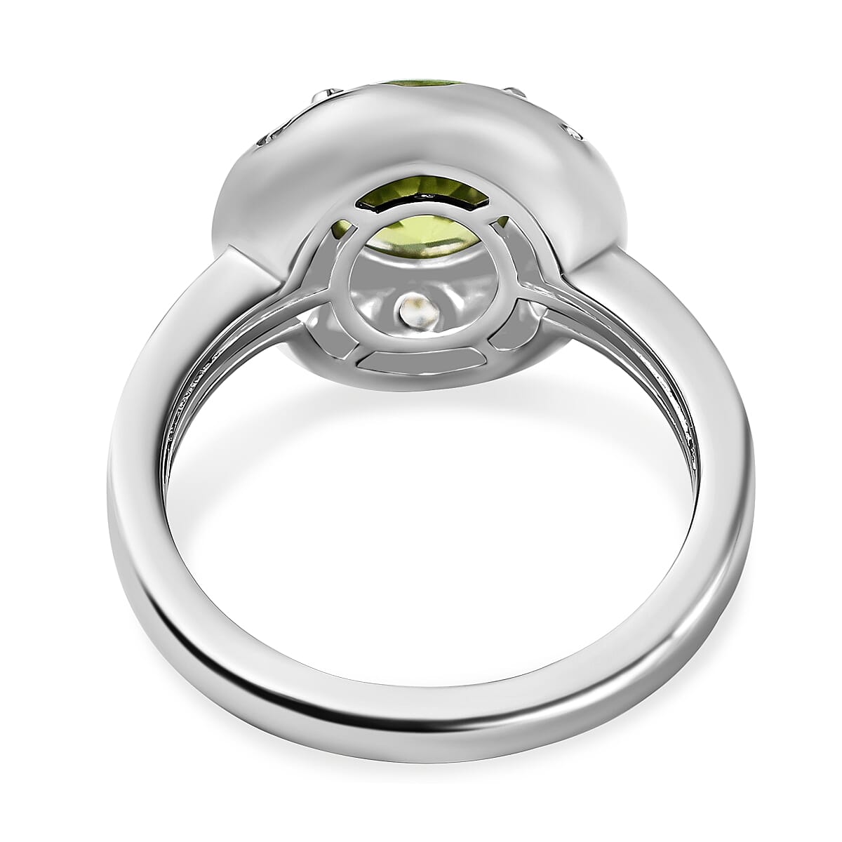 Hebei Peridot and Natural Zircon Ring in Platinum Overlay Sterling Silver 2.10 Ct