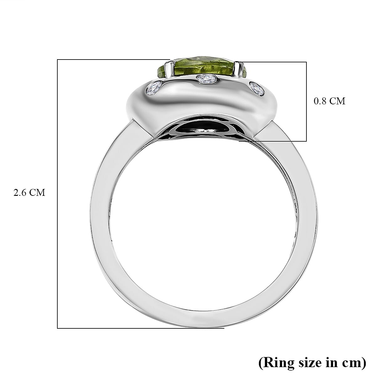 Hebei Peridot and Natural Zircon Ring in Platinum Overlay Sterling Silver 2.10 Ct