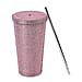 Crystal Encrusted Stainless Steel Insulated Cup with Straw & Lid (Capacity 18oz) - Blue