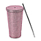 Crystal Encrusted Stainless Steel Insulated Cup with Straw & Lid (Capacity 18oz) - Champagne