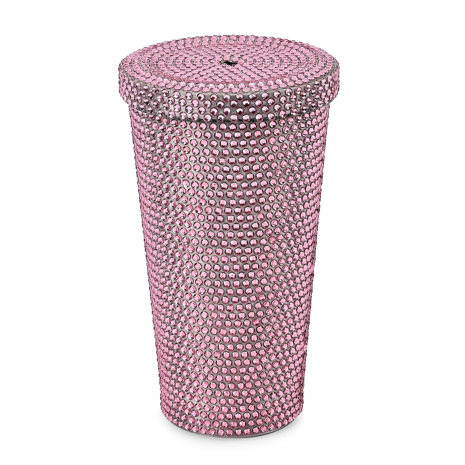 Crystal Encrusted Stainless Steel Insulated Cup with Straw & Lid (Capacity 18oz) - Pink