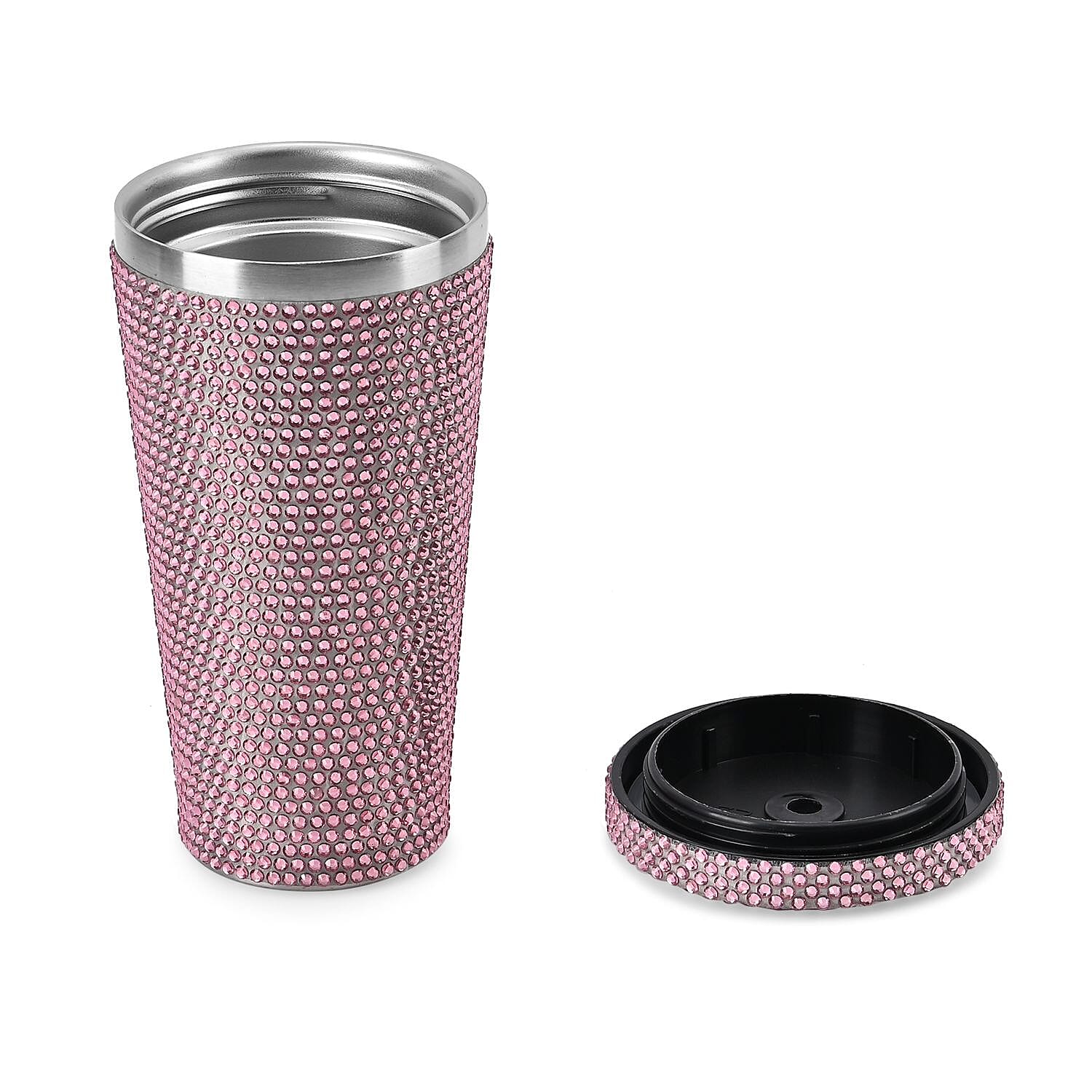 Crystal Encrusted Stainless Steel Insulated Cup with Straw & Lid (Capacity 18oz) - Pink