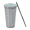 Crystal Encrusted Stainless Steel Insulated Cup with Straw & Lid (Capacity 18oz) - Blue