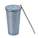 Crystal Encrusted Stainless Steel Insulated Cup with Straw & Lid (Capacity 18oz) - Blue